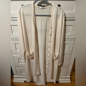 Cream colored Long Open Buttoned Cardigan Lightweight